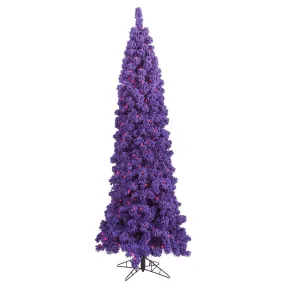 10' Flocked Purple Pencil Fir Artificial Christmas Tree Purple Dura-lit Lights