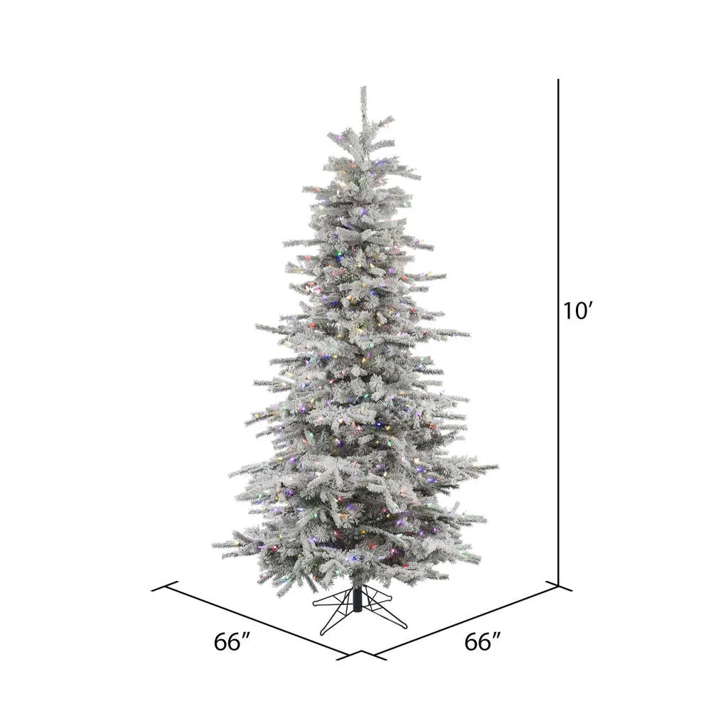 10' Flocked Sierra Fir Slim Artificial Christmas Tree 1100 Multi-Colored LED