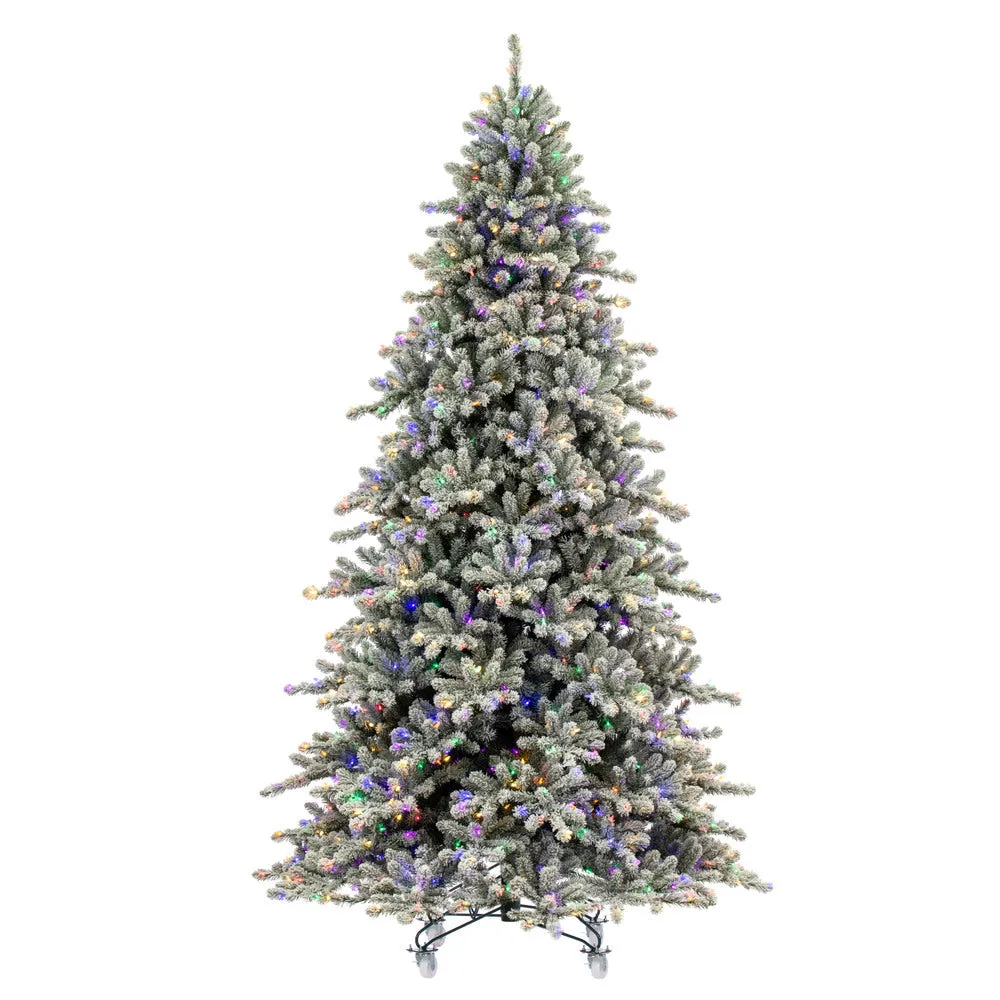 10' x 67" Flocked Bavarian Pine Artificial Pre-Lit Xmas Tree Colored Lights.