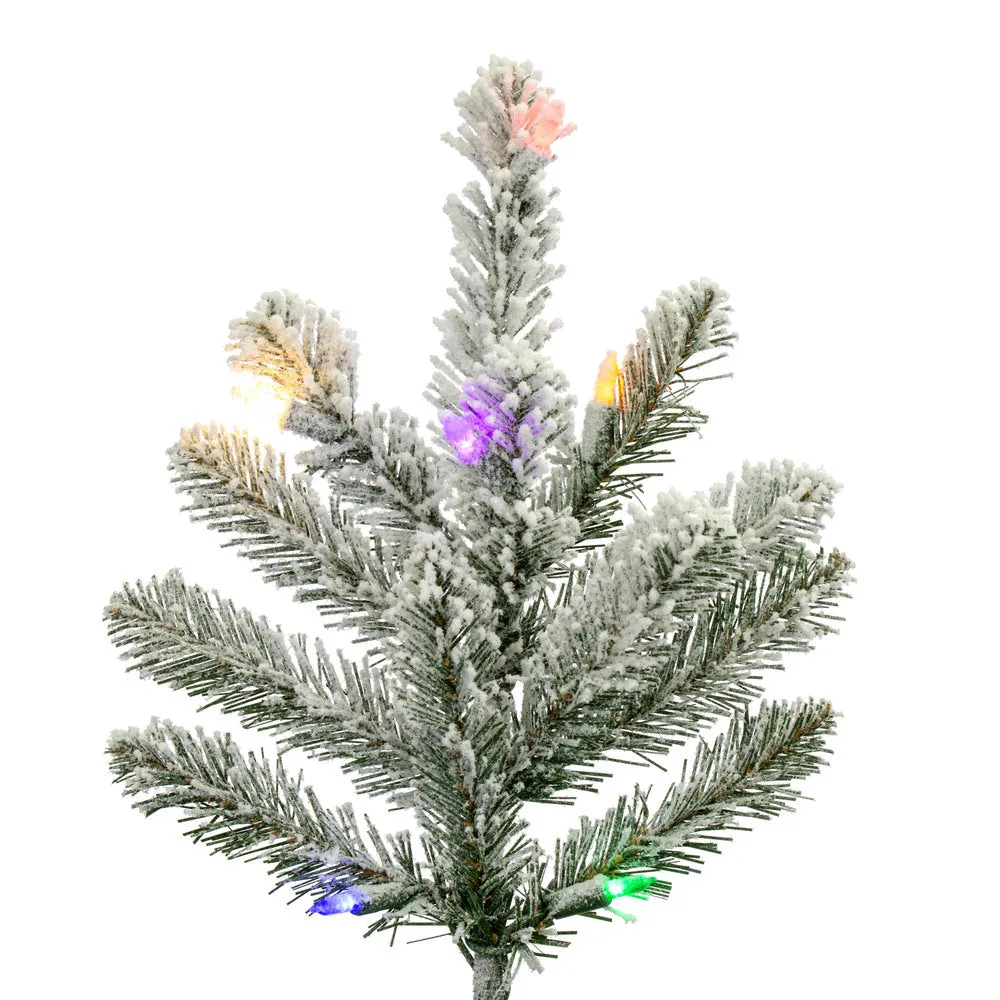 10' x 67" Flocked Bavarian Pine Artificial Pre-Lit Xmas Tree Colored Lights.