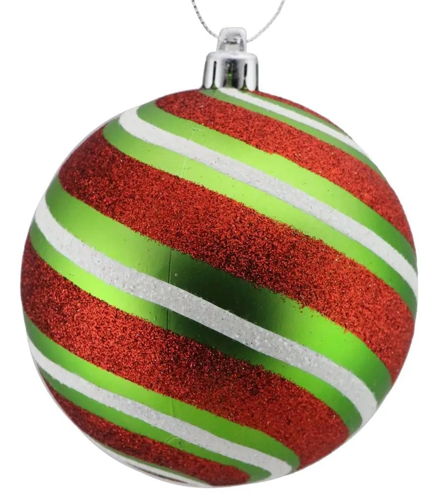 100MM Glitter Diagonal Stripe Ball Ornament