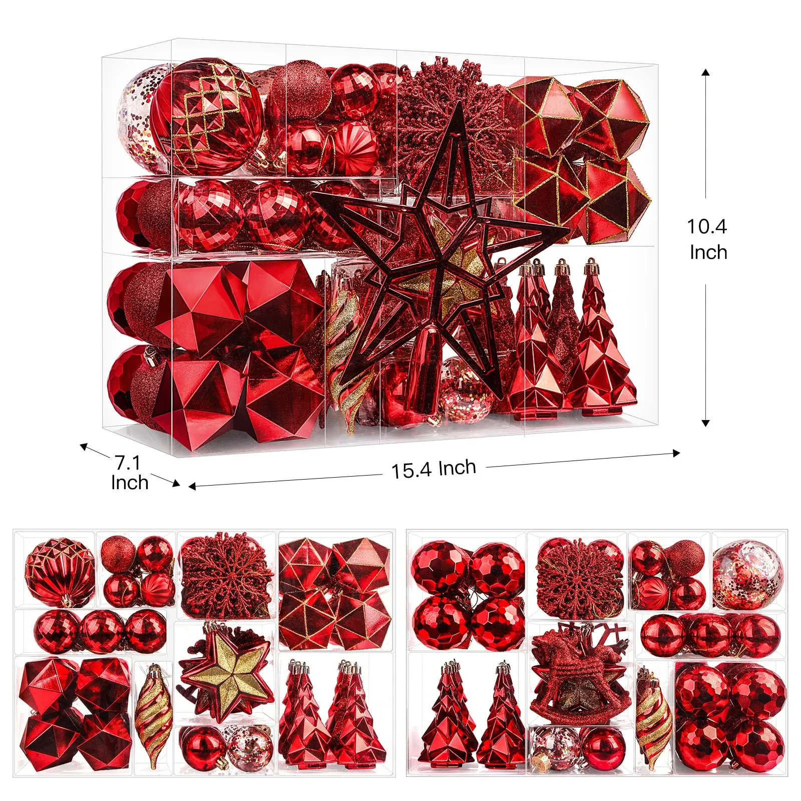 100pcs Red Christmas Tree Decorations Ornaments Set