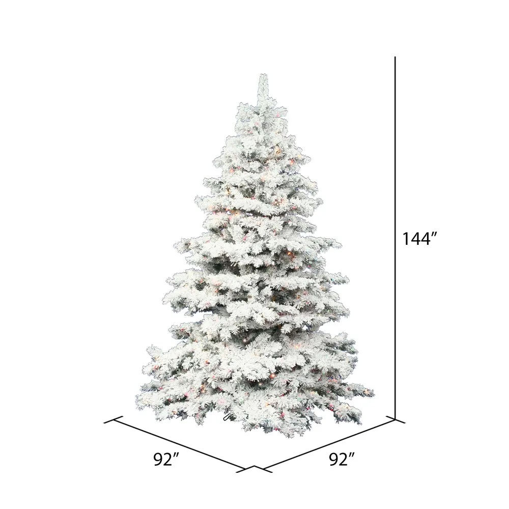 12' Flocked Alaskan Pine Artificial Christmas Tree Colored LED Dura-Lit lights