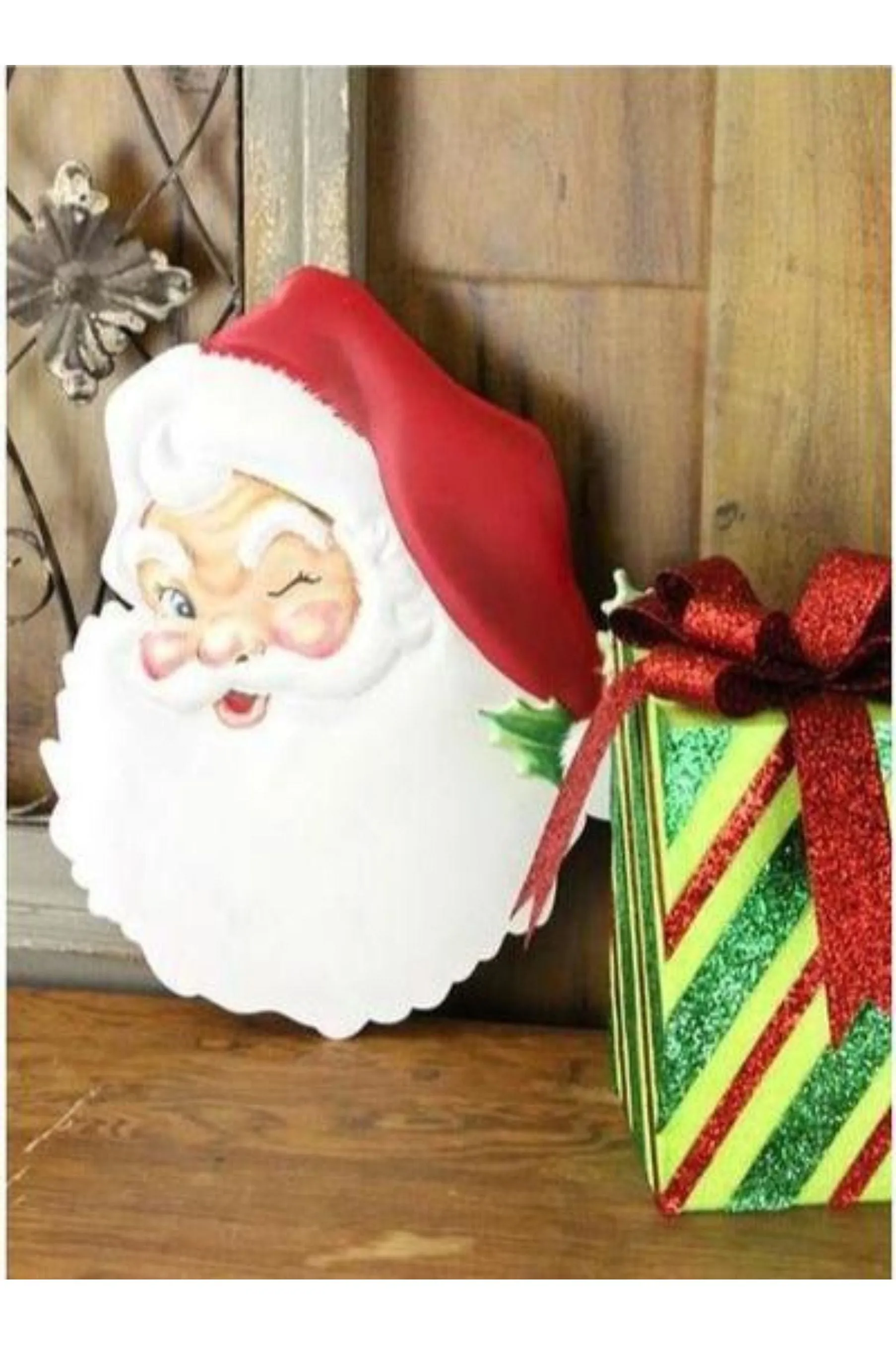 12" Metal Embossed Santa Face