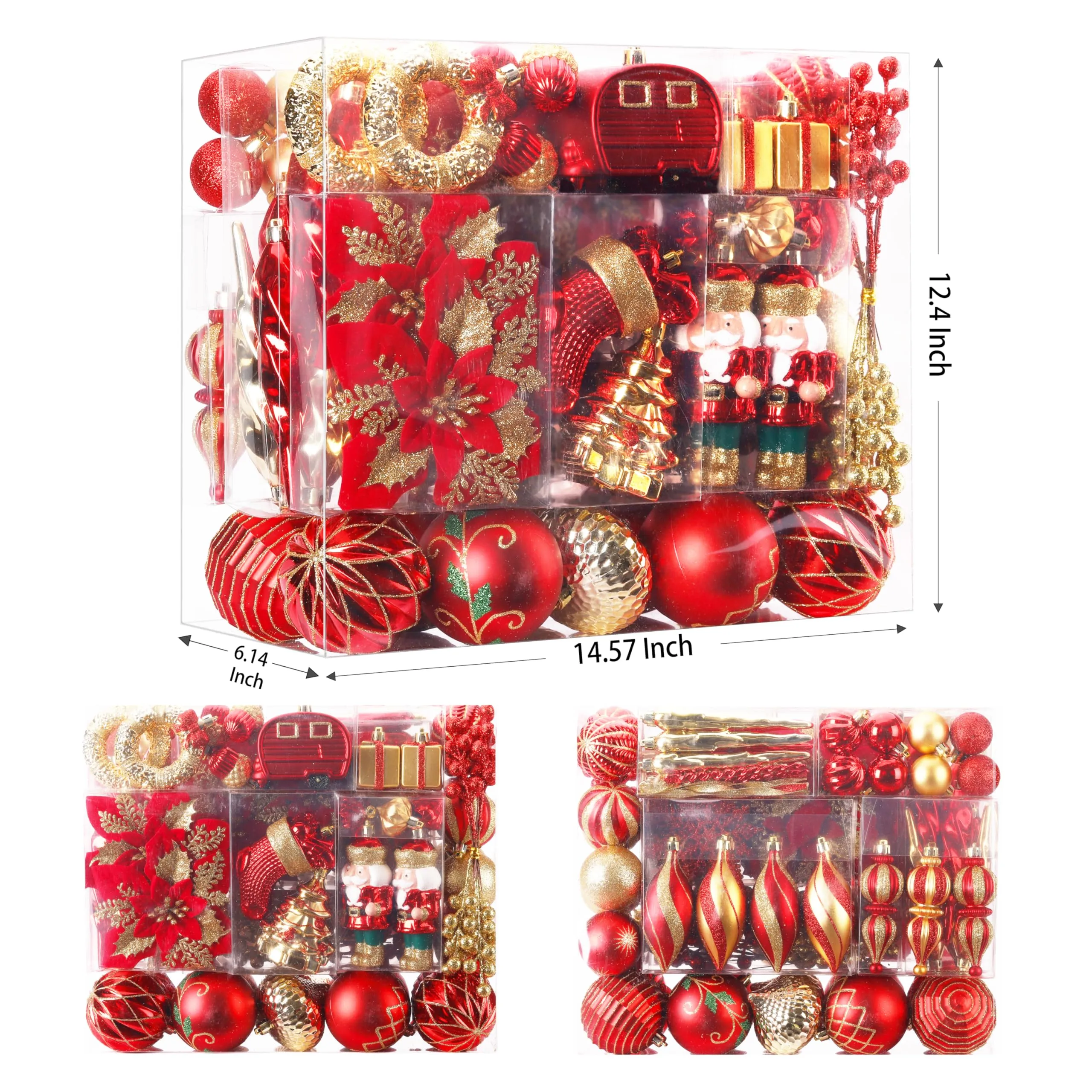 135pcs Red and Gold Christmas Balls Ornaments Set