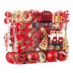 135pcs Red and Gold Christmas Balls Ornaments Set