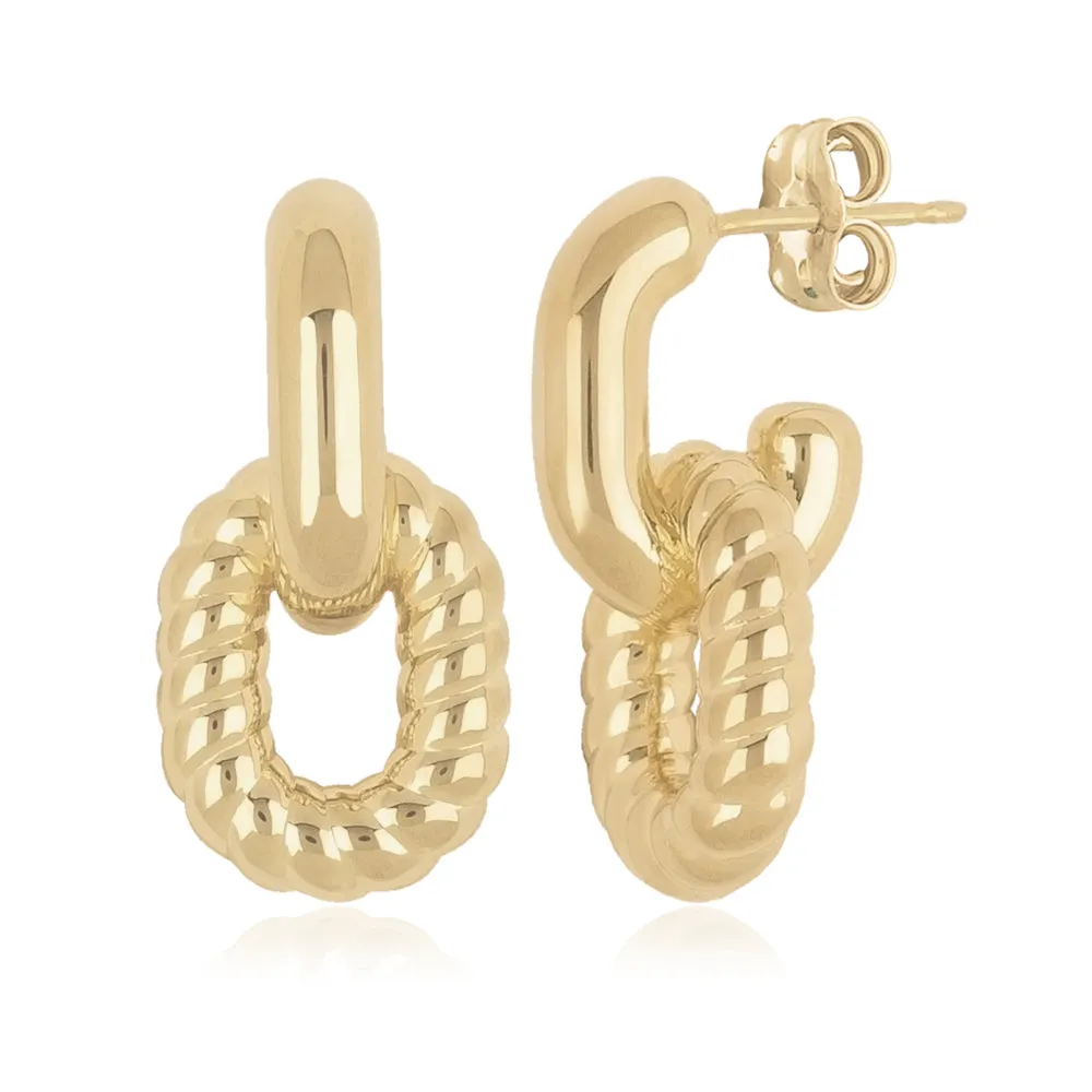 14k Gold Small Oval Double Link Twist Drop Earrings