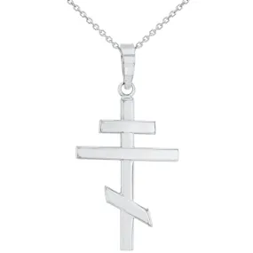 14k White Gold Plain Russian Orthodox Cross Pendant Necklace