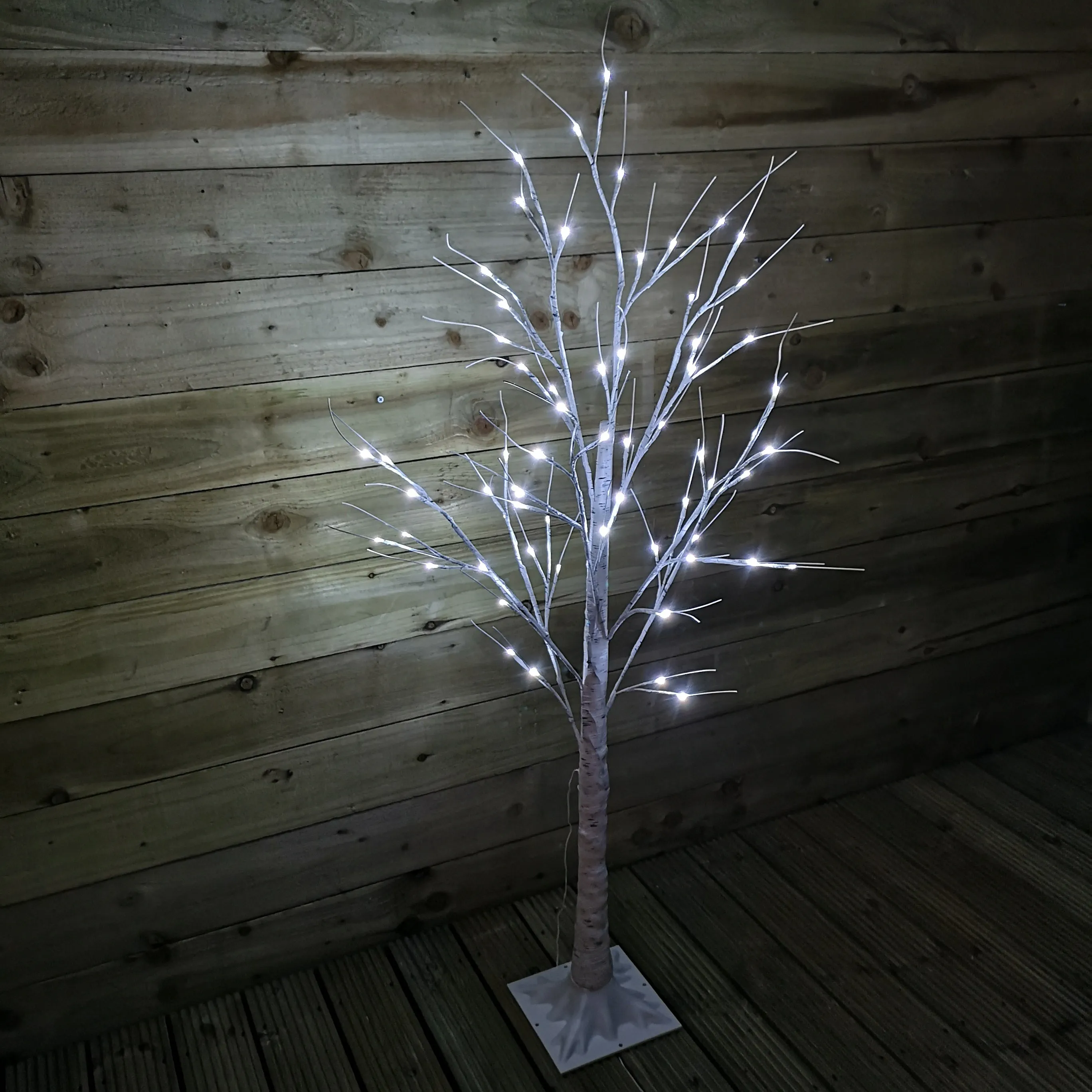 1.5m (5ft) Indoor Outdoor Christmas Lit Birch Tree with 64 Ice White LEDs