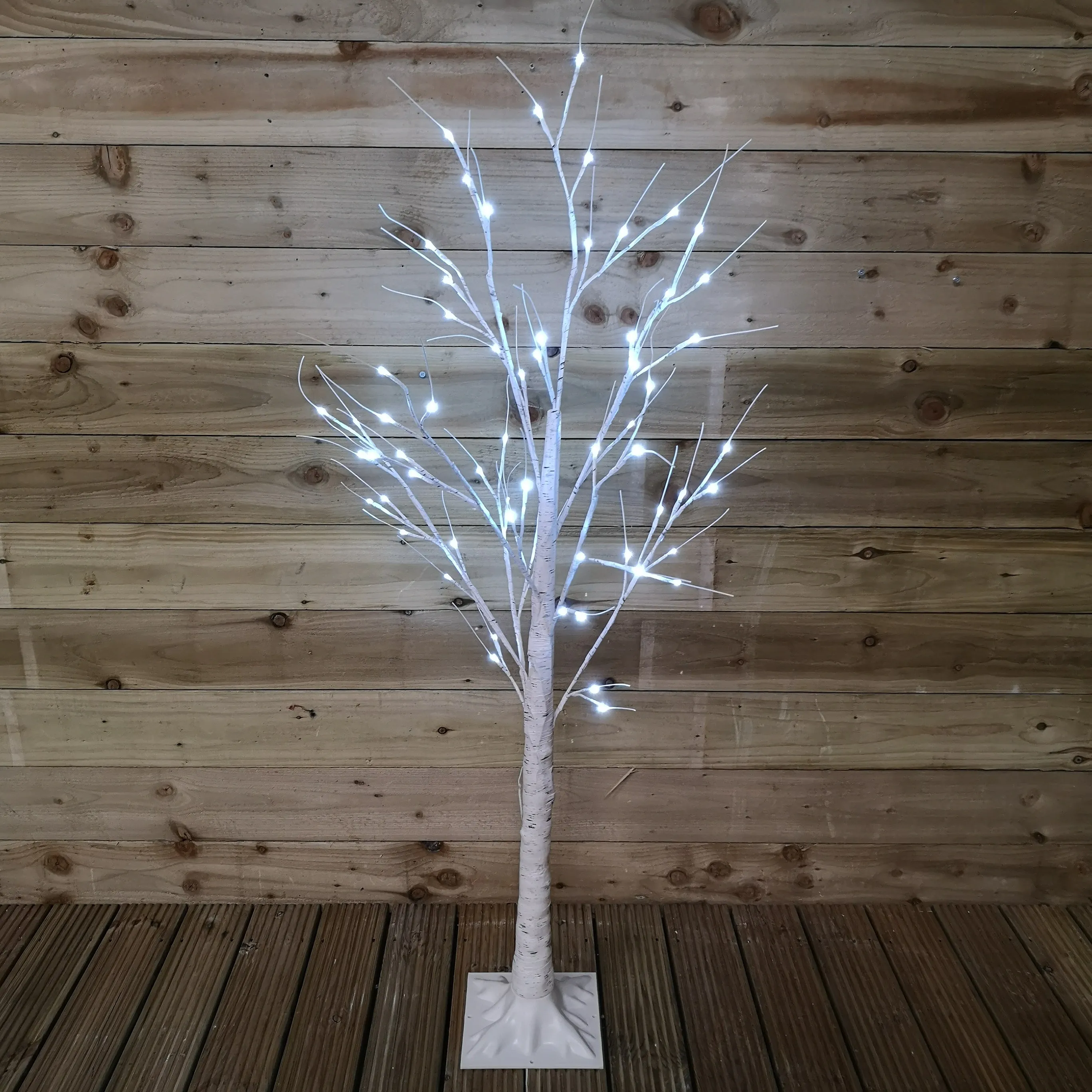 1.5m (5ft) Indoor Outdoor Christmas Lit Birch Tree with 64 Ice White LEDs