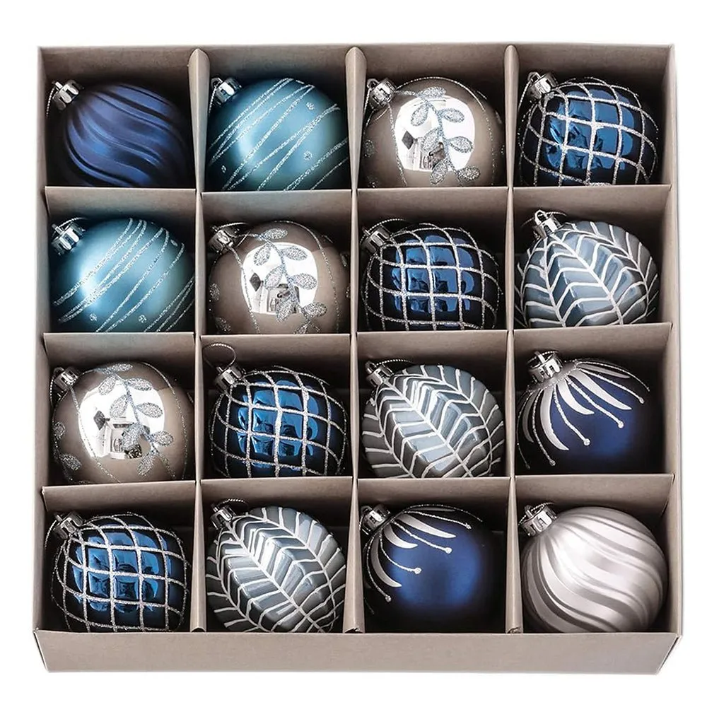 16 pcs Blue Silver Stripes theme Christmas Ball Tree ornaments XMAS Decoration Set