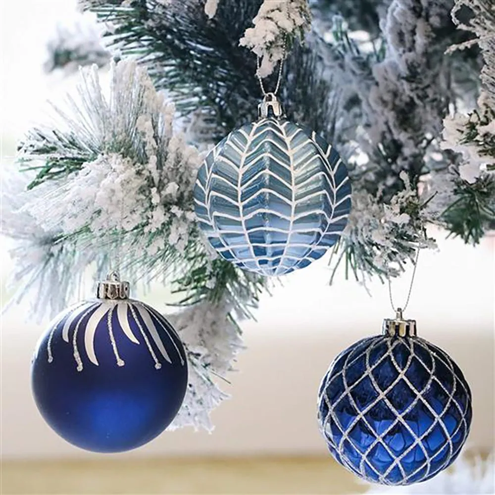 16 pcs Blue Silver Stripes theme Christmas Ball Tree ornaments XMAS Decoration Set