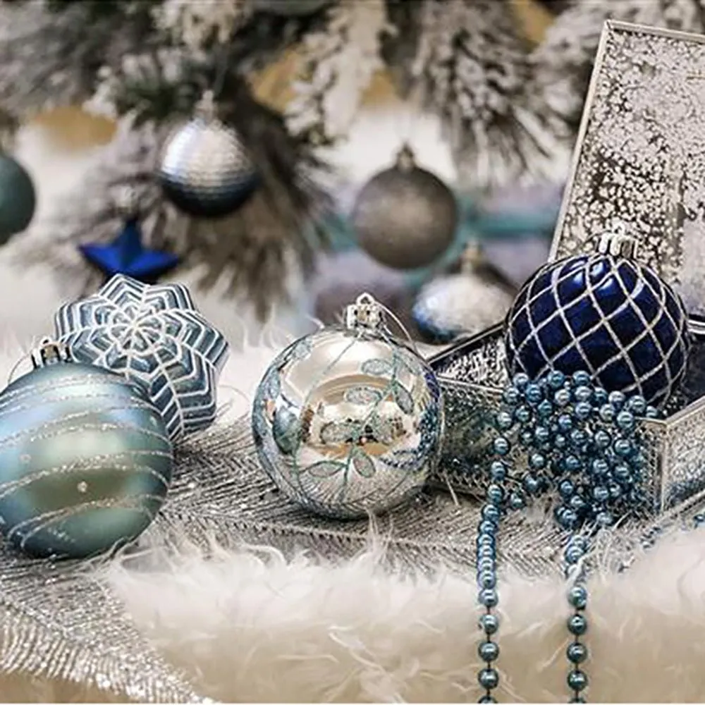 16 pcs Blue Silver Stripes theme Christmas Ball Tree ornaments XMAS Decoration Set