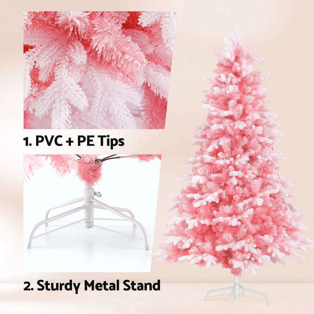 1.8m Pink Snow Flocked Christmas Tree, 810 Tips, Jingle Jollys