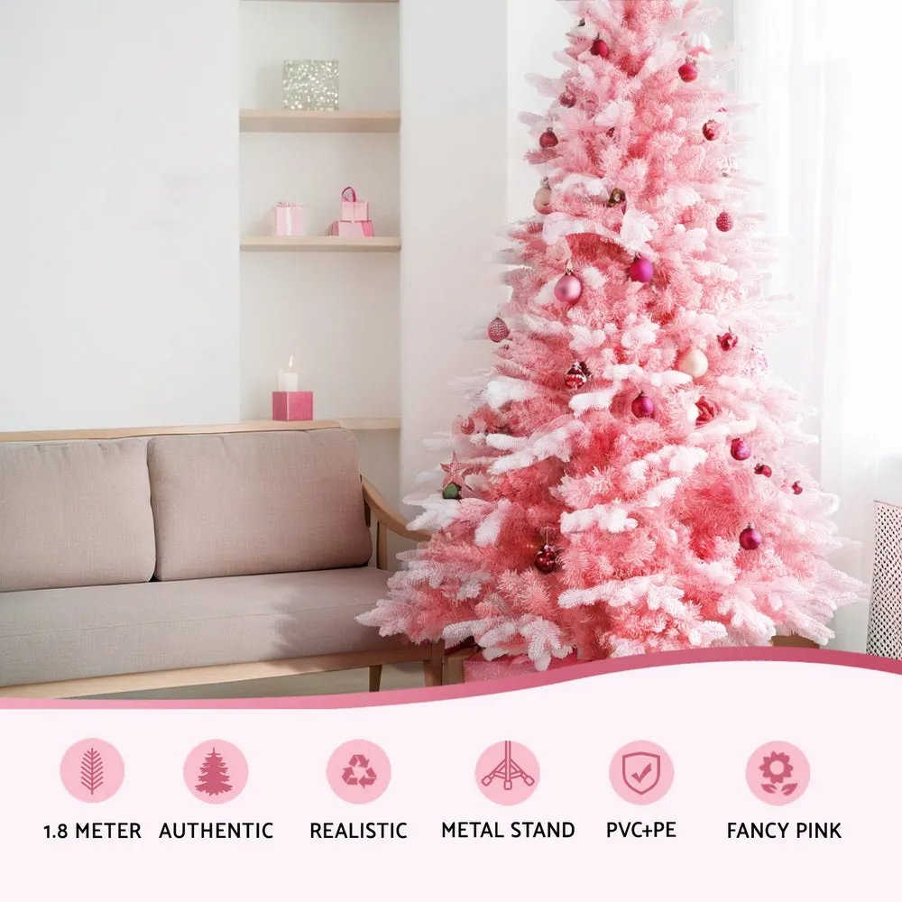 1.8m Pink Snow Flocked Christmas Tree, 810 Tips, Jingle Jollys