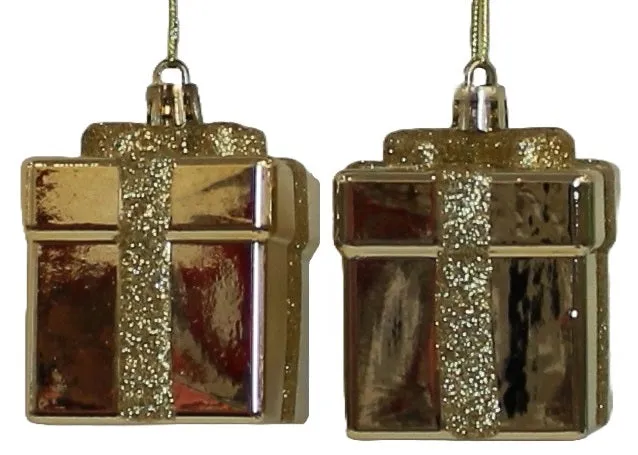 2-Pack of Shiny Gift Box Ornaments (Emerald Green/Gold)