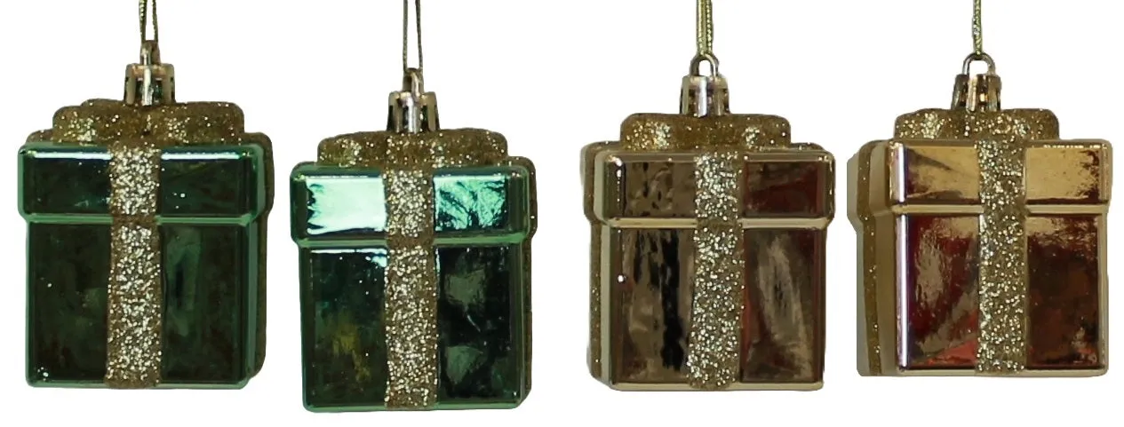 2-Pack of Shiny Gift Box Ornaments (Emerald Green/Gold)