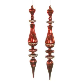 20" Red & Silver Finial Ornament Set Of 2