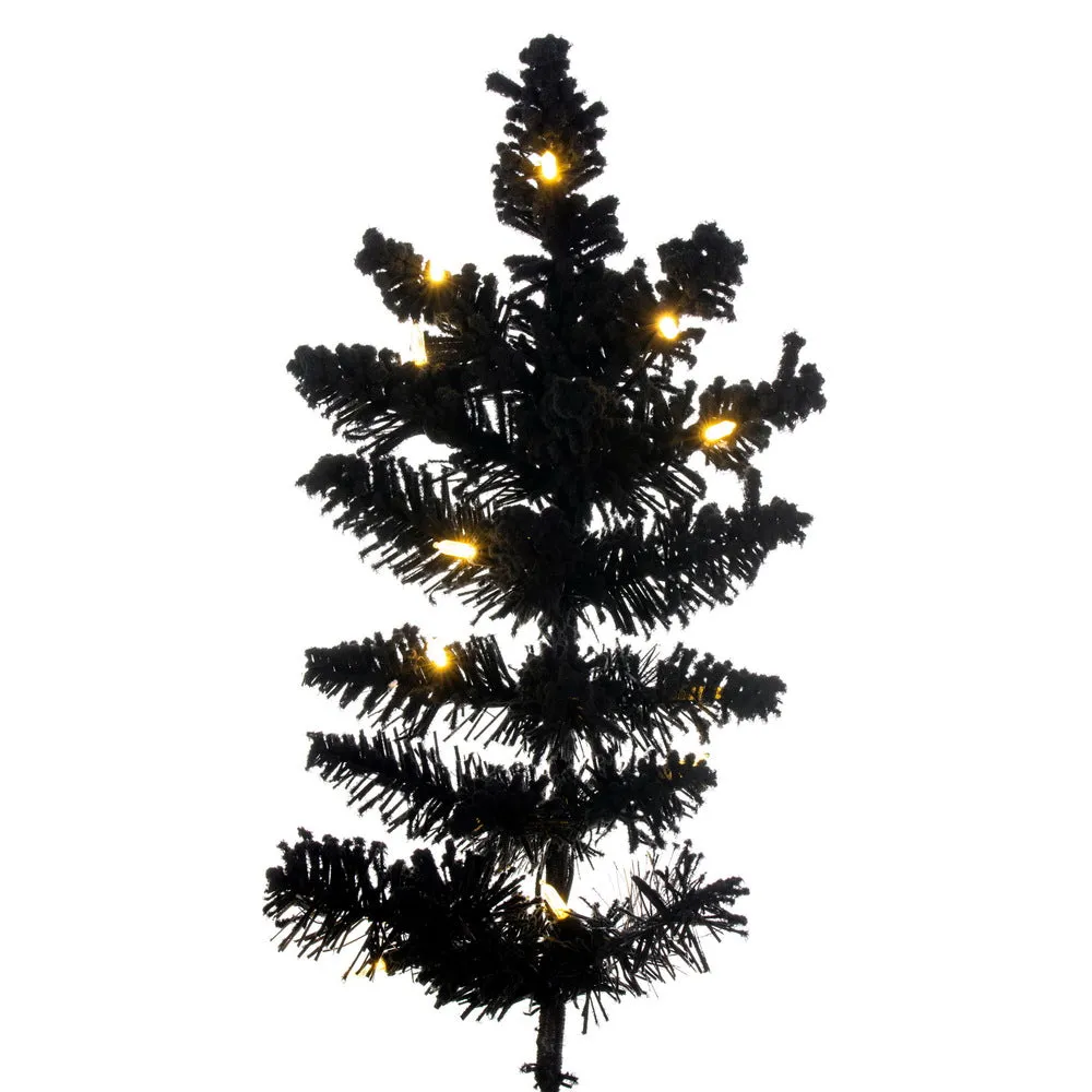 3' x 25" Flocked Black Fir Artificial Christmas Tree Warm White LED Mini Lights