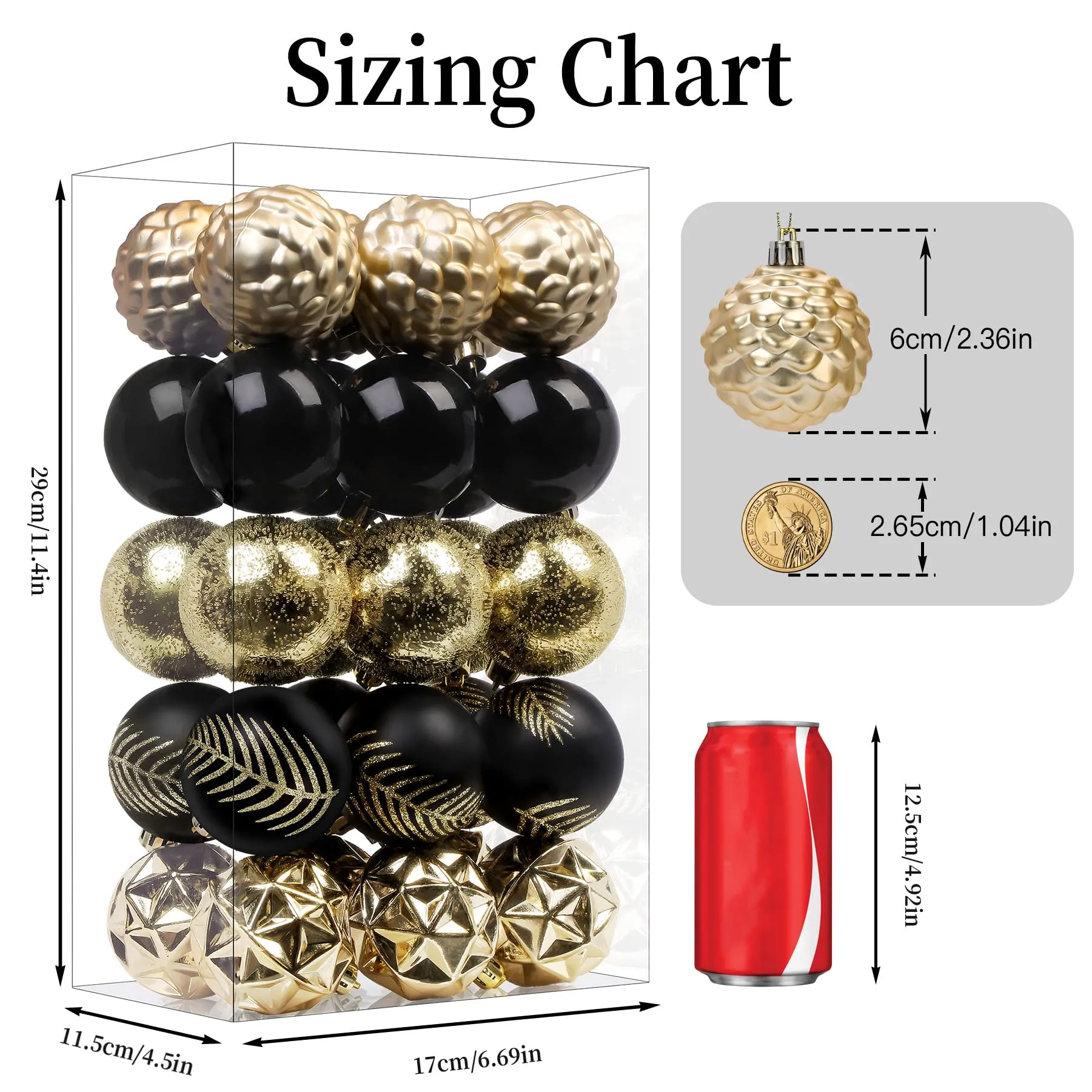 30ct 2.36 Inch Black & Gold Christmas Tree Balls Ornaments