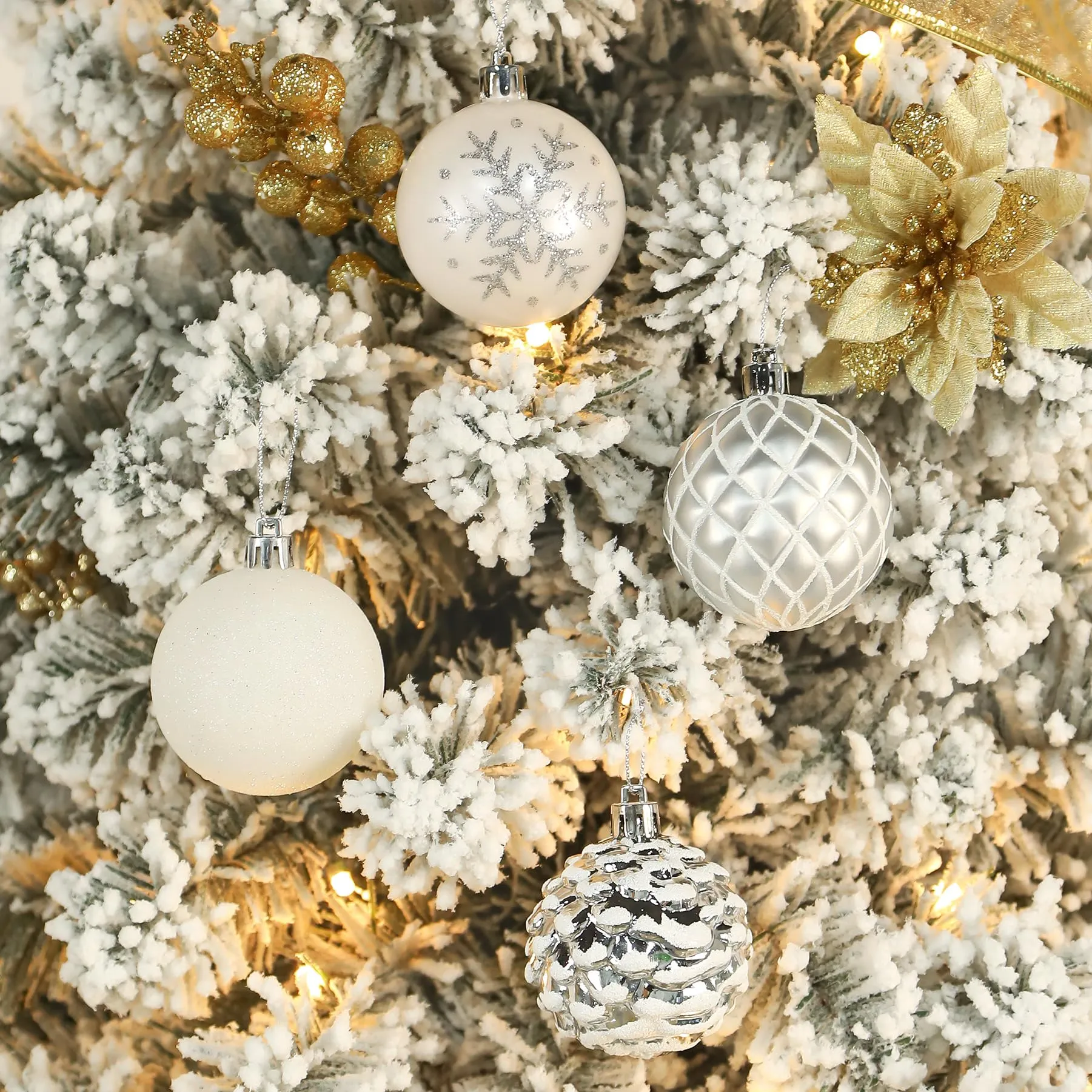 30ct 2.36 Inch White & Silver Christmas Tree Balls Ornaments