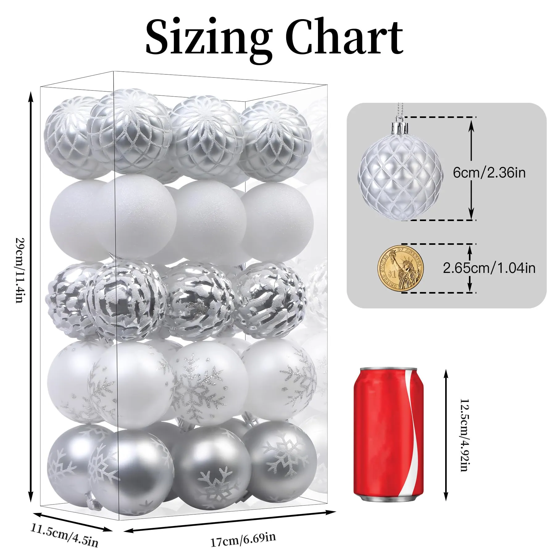 30ct 2.36 Inch White & Silver Christmas Tree Balls Ornaments