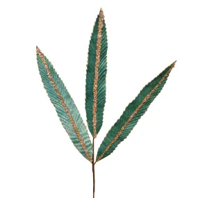 32.5” Sequin Stripe Velvet Feather Leaf Spray in Deep Aqua | QD