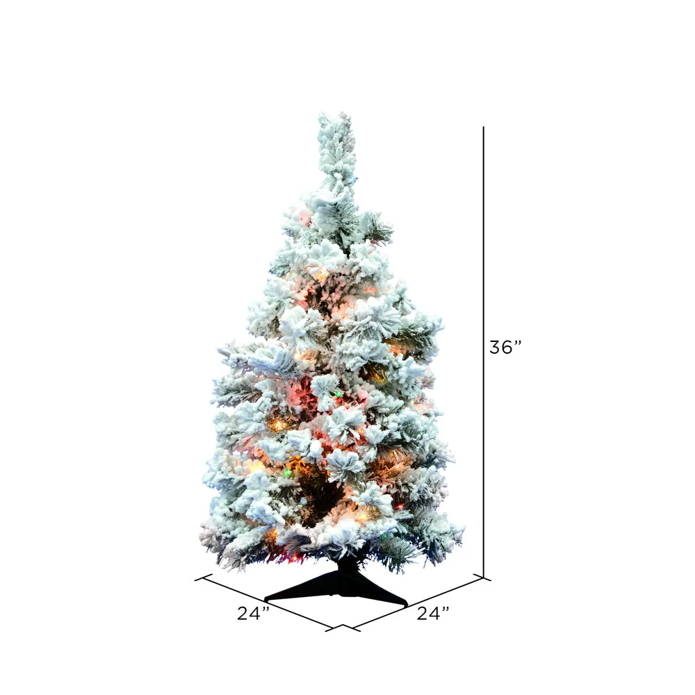 36" Flocked Alaskan Pine Artificial Christmas Tree 100 Colored Dura-Lit lights