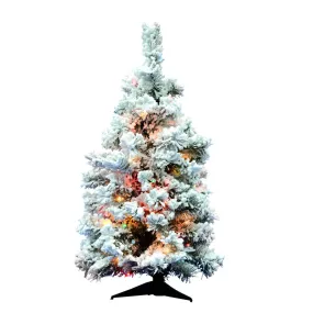 36" Flocked Alaskan Pine Artificial Christmas Tree 100 Colored Dura-Lit lights