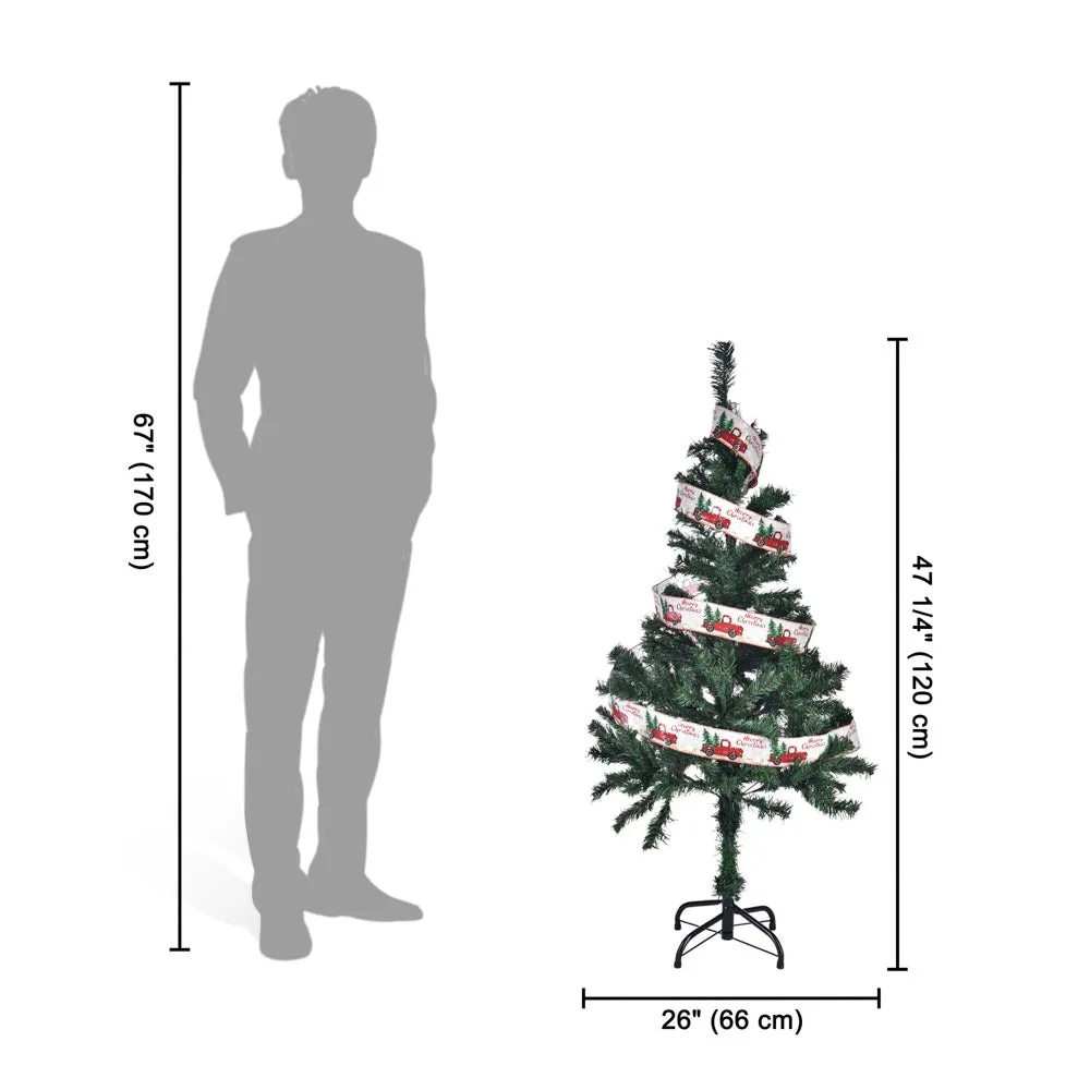 4 ft Xmas Tree with Ribbon & Foldable Metal Stand