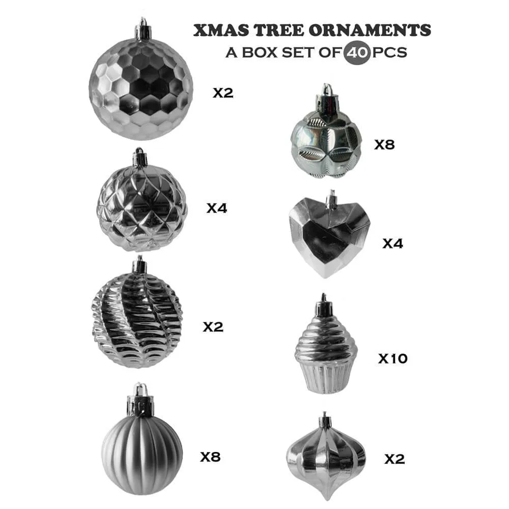 40 pcs Silver Theme Hanging Christmas Tree Ornaments