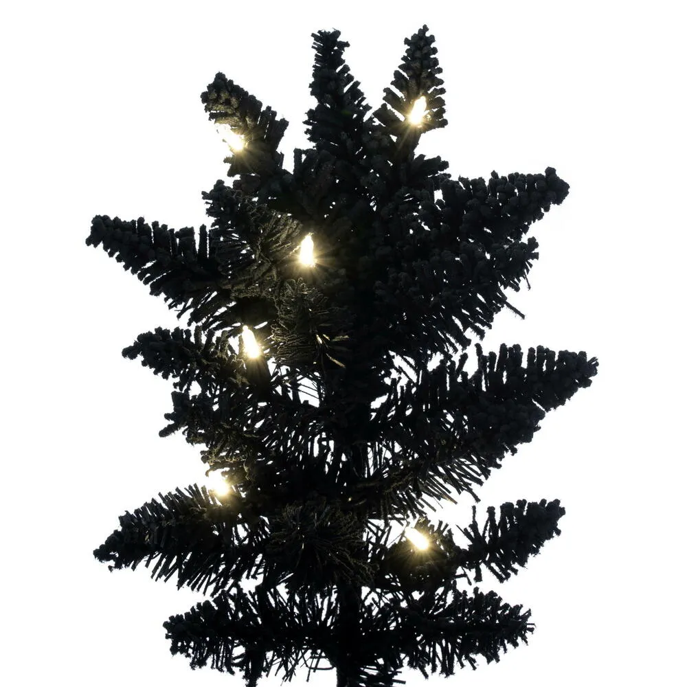 4.5' x 25" Flocked Black Fir Slim Christmas Tree Warm White LED Mini Lights