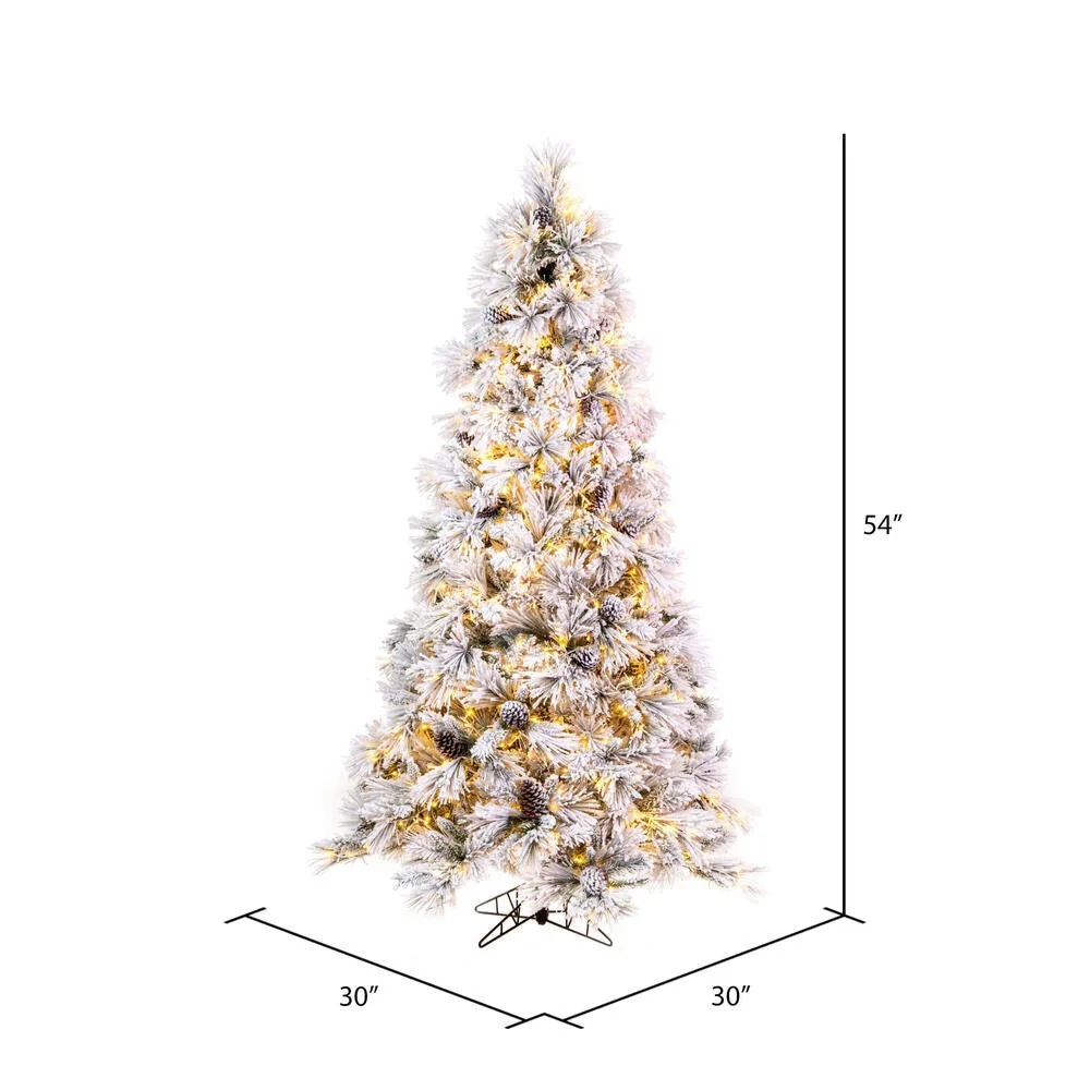 4.5' x 30" Flocked Atka Pine Artificial Xmas Tree 3mm LED Color Changing Lights