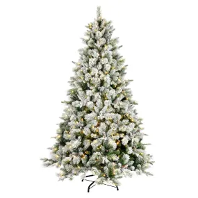 4.5' x 34" Flocked Ellis Pine Artificial Christmas Tree Warm White Dura-Lit LED