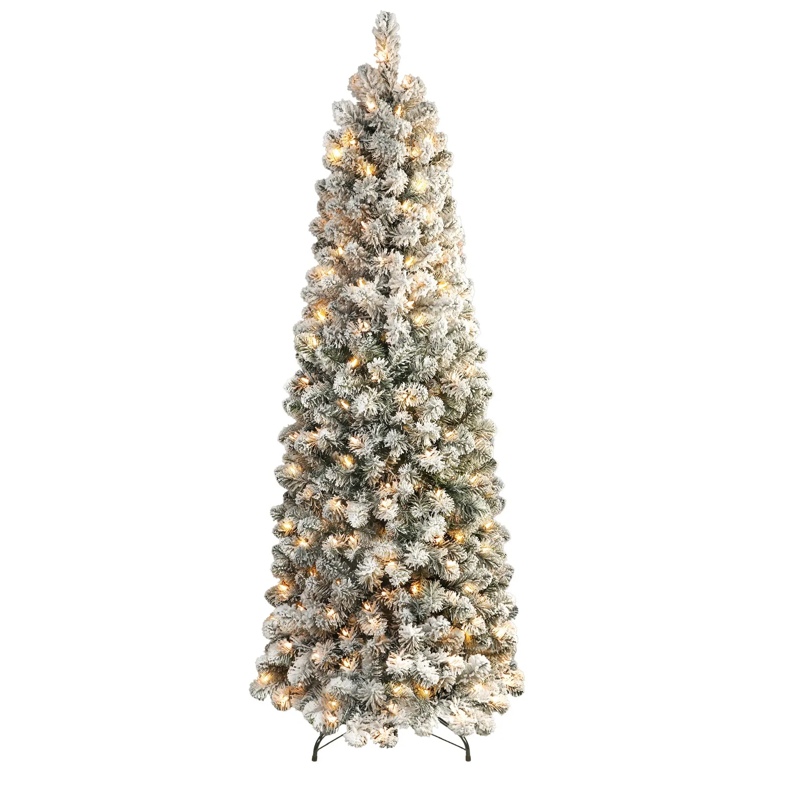 4ft Prelit Warm White Lights Snow Flocked Artificial Hinged Slim Pencil Christmas Tree