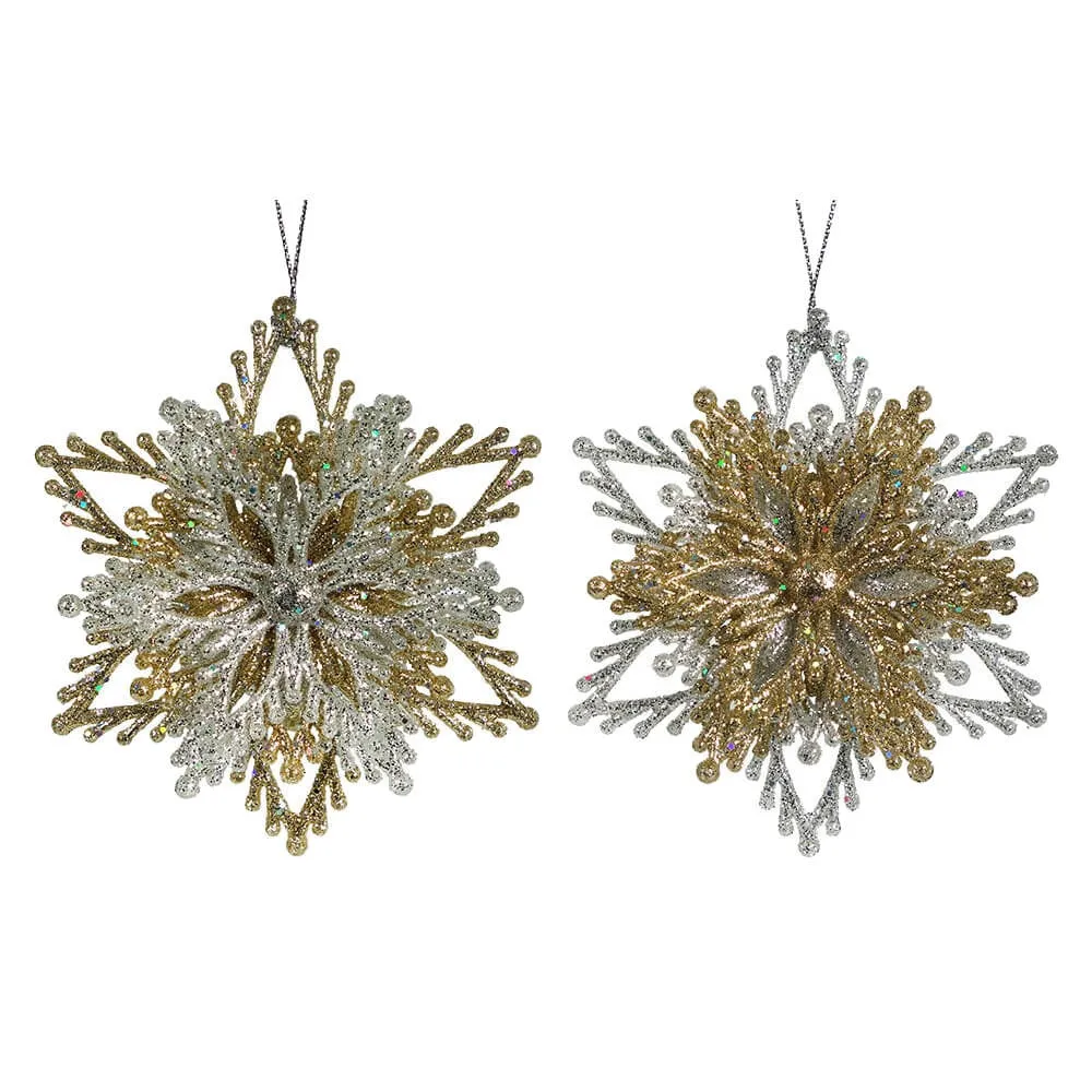 4" Gold and Silver Snowflake Burst Acrylic Ornaments