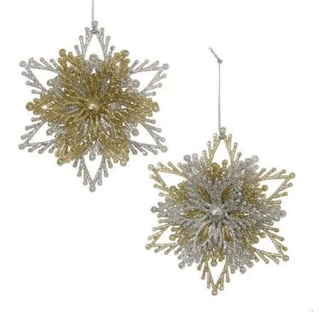 4" Gold and Silver Snowflake Burst Acrylic Ornaments