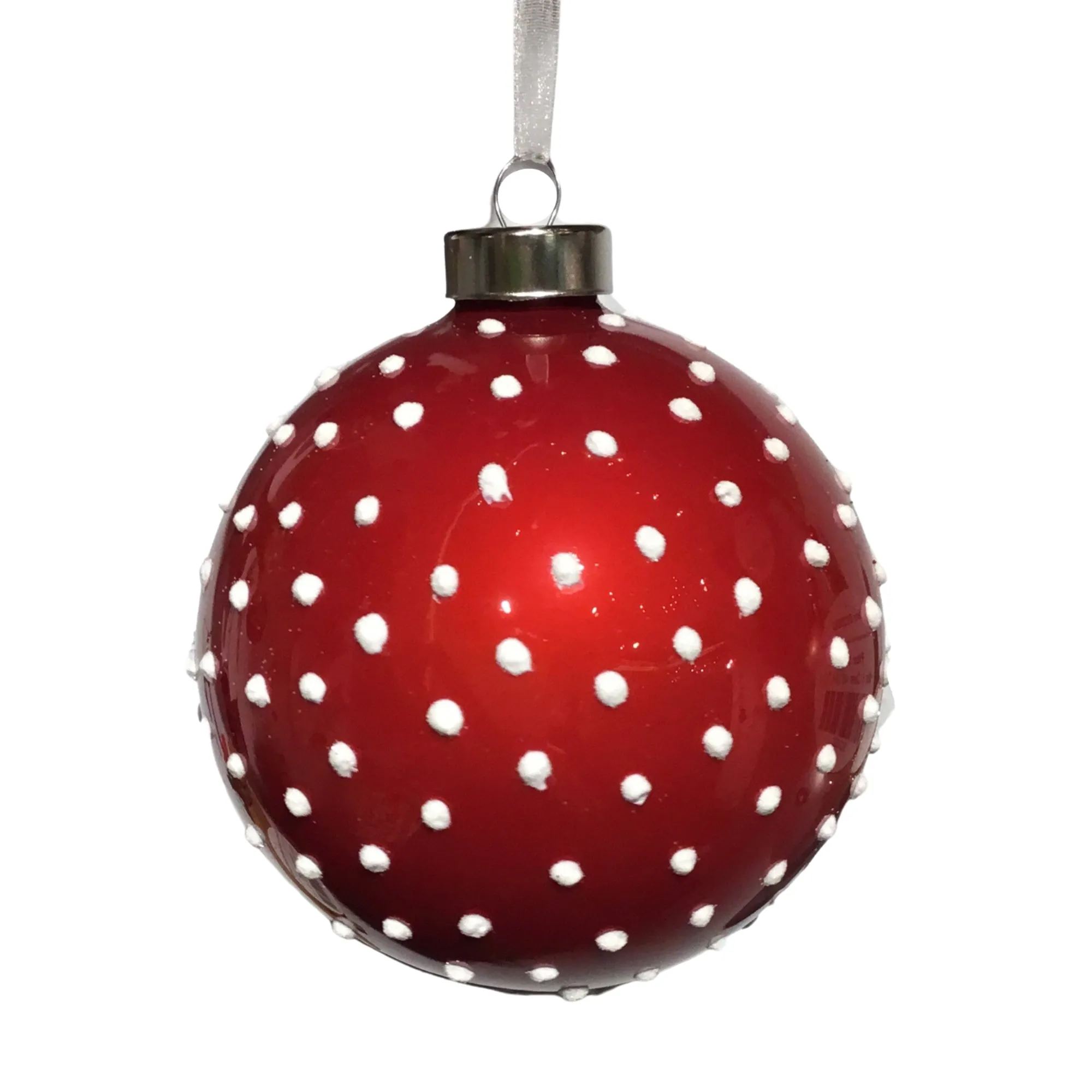 4" Red Glass Ball With White Dots Orn. | LC