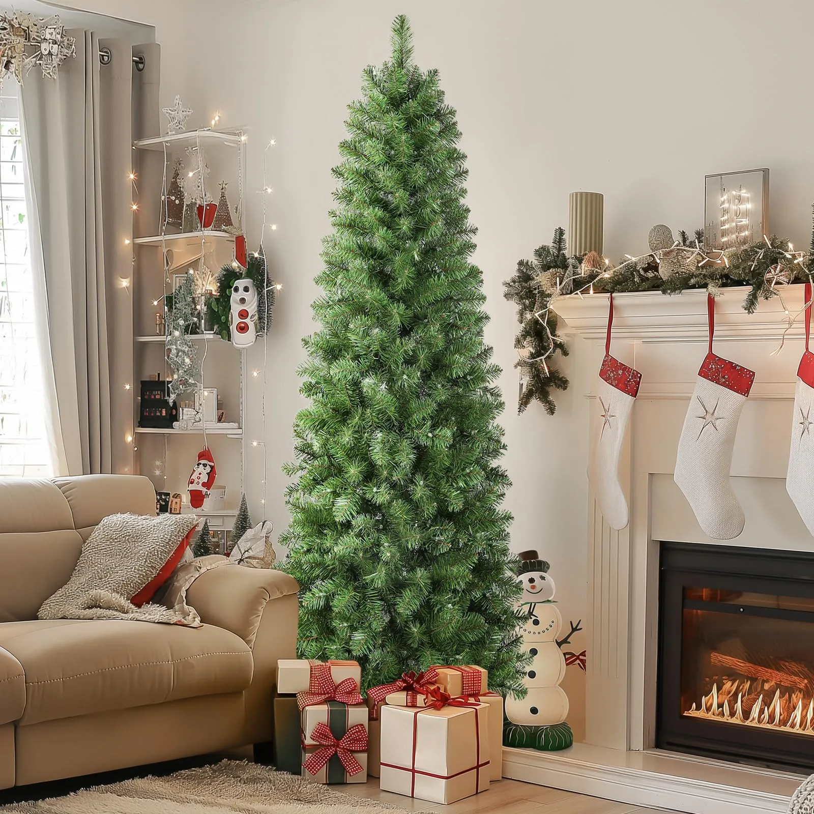 5ft Warm White Light Artificial Hinged Slim Pencil Prelit Christmas Tree