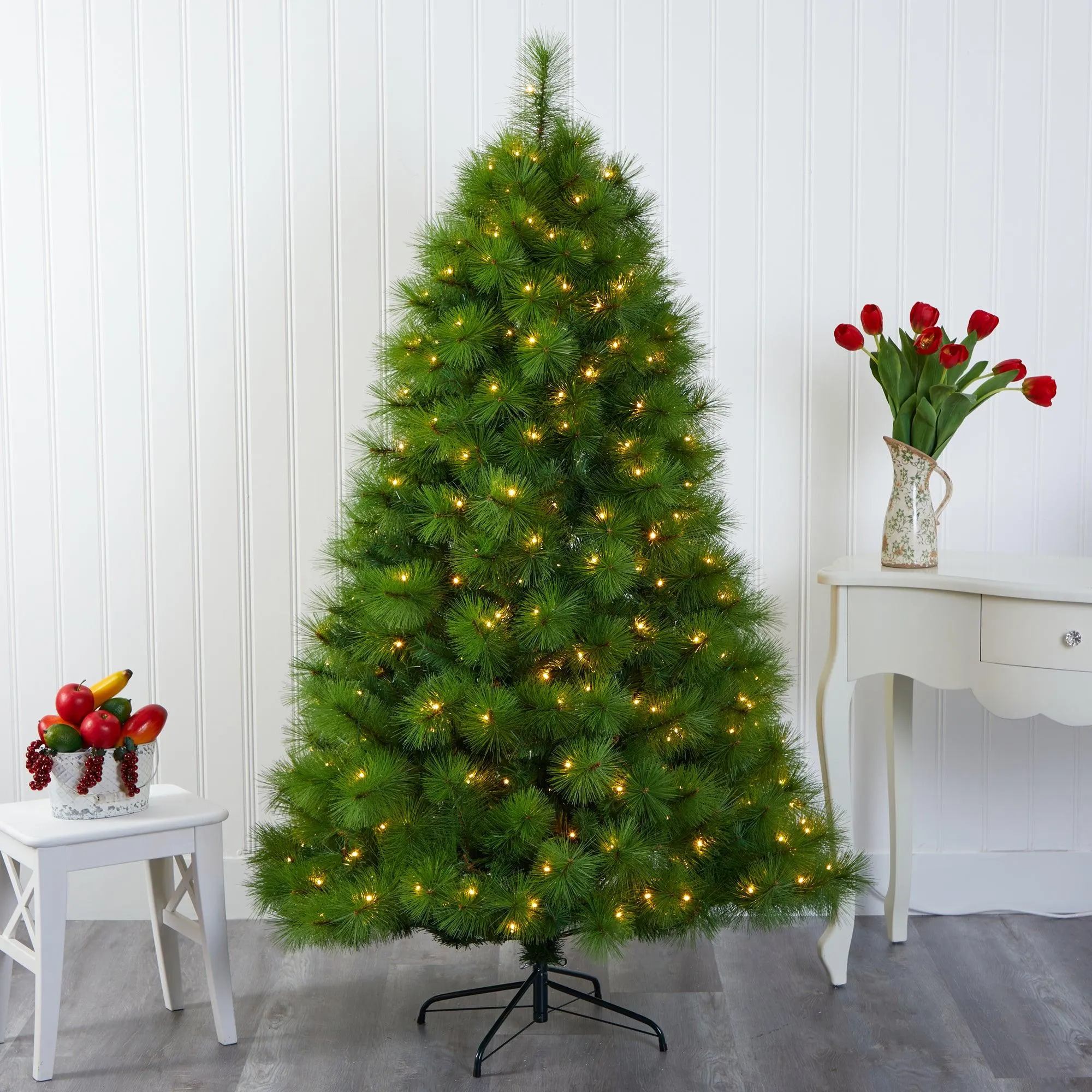 6' Green Scotch Pine Artificial Christmas Tree with 300 Clear LED Lights