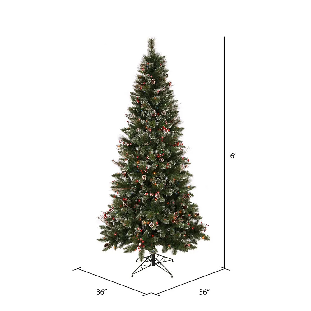 6' Snow Tipped  Berry Artificial Xmas Tree Colored Dura-lit Incandescent Light