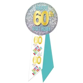 60th Birthday Button With Ribbon