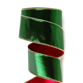 63mm x 9M Red Velvet Green Satin Wired Ribbon 6309005