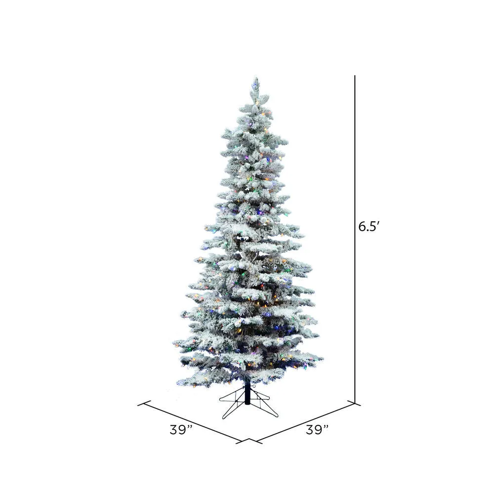 6.5' Flocked Utica Fir Slim Artificial Christmas Tree Multi-Colored LED