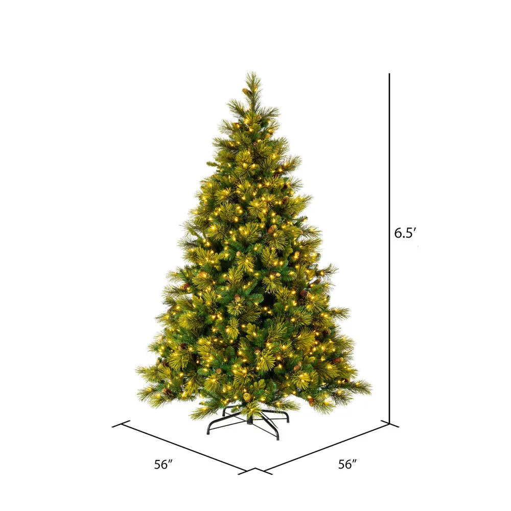 6.5' x 56" Emerald Mixed Fir Artificial Christmas Tree with Warm White LED.