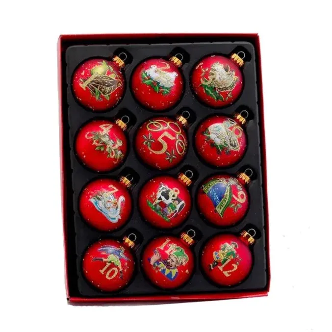 65MM Twelve Days Of Christmas Decorative Glass Ball Ornaments, 12-Piece Box Set