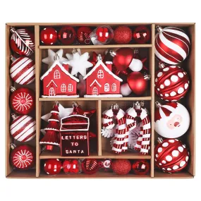 68ct Red & White Christmas Balls Ornaments Set