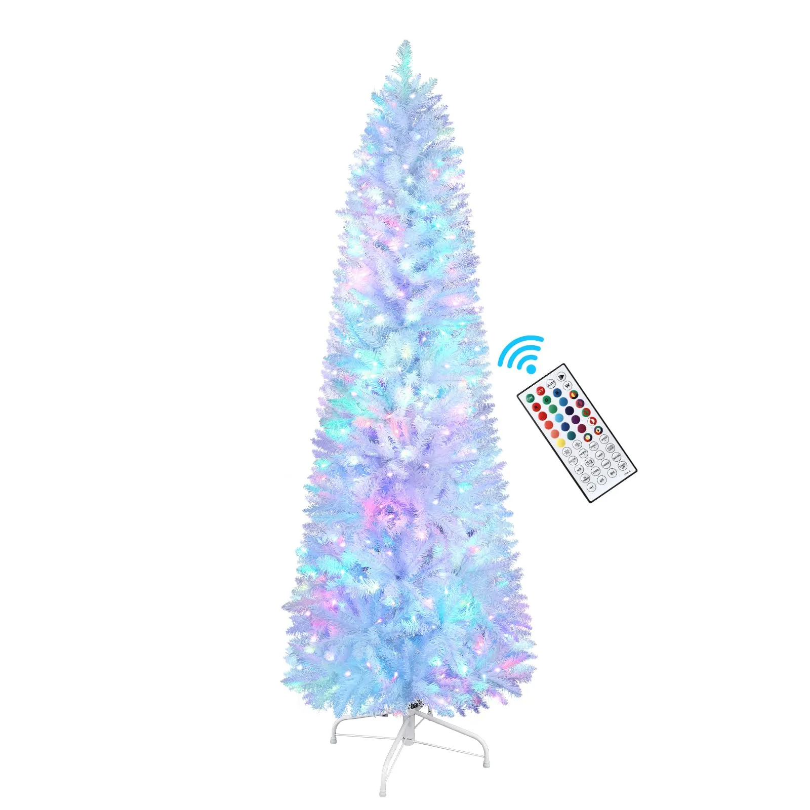 6ft Prelit Multi-Color RGB Lights Artificial Hinged Slim Pencil Christmas Tree with Remote Control