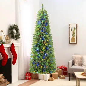 6ft Warm White & Multi-Color Lights Prelit Artificial Slim Pencil Christmas Tree with Remote