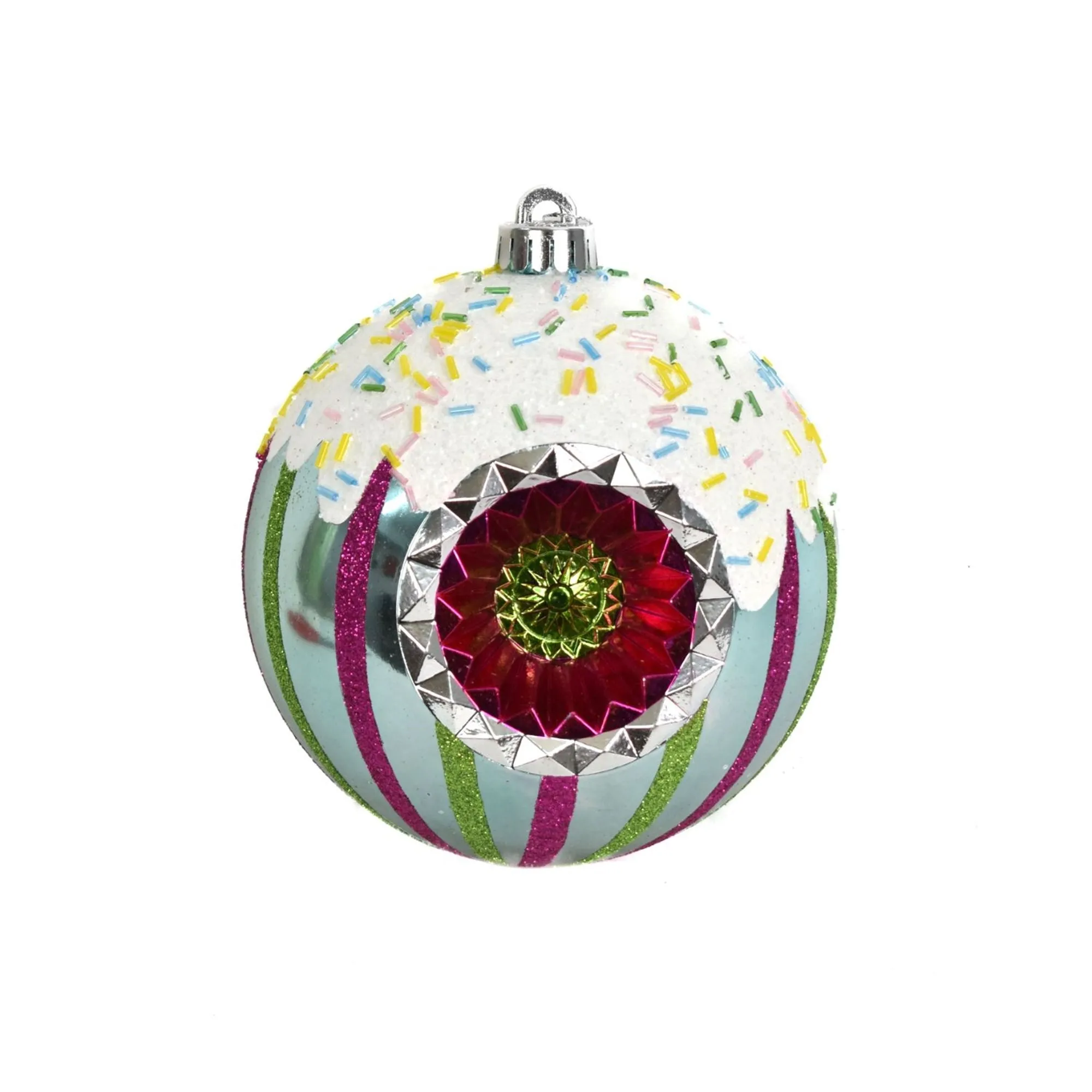 6" Sugar Iced Retro Cat Eye Ornament in Blue/Pink/Green | XJB